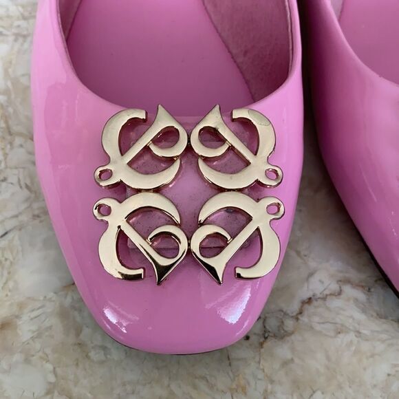 Précis Pink Patent Leather & Monogram Buckle Ballerina Flats - Picture 6 of 11
